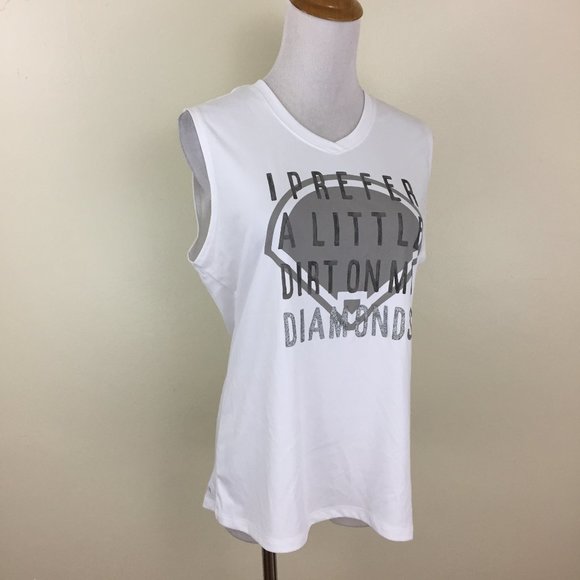 ADIDAS ClimaLite  White Gray Silver Glitter DIRT DIAMONDS Etc Print Tank Top - Picture 4 of 11